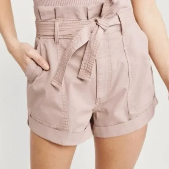 Abercrombie & Fitch High Waist Twill Paperbag Shorts Blush Pink Size Medium - Picture 1 of 8